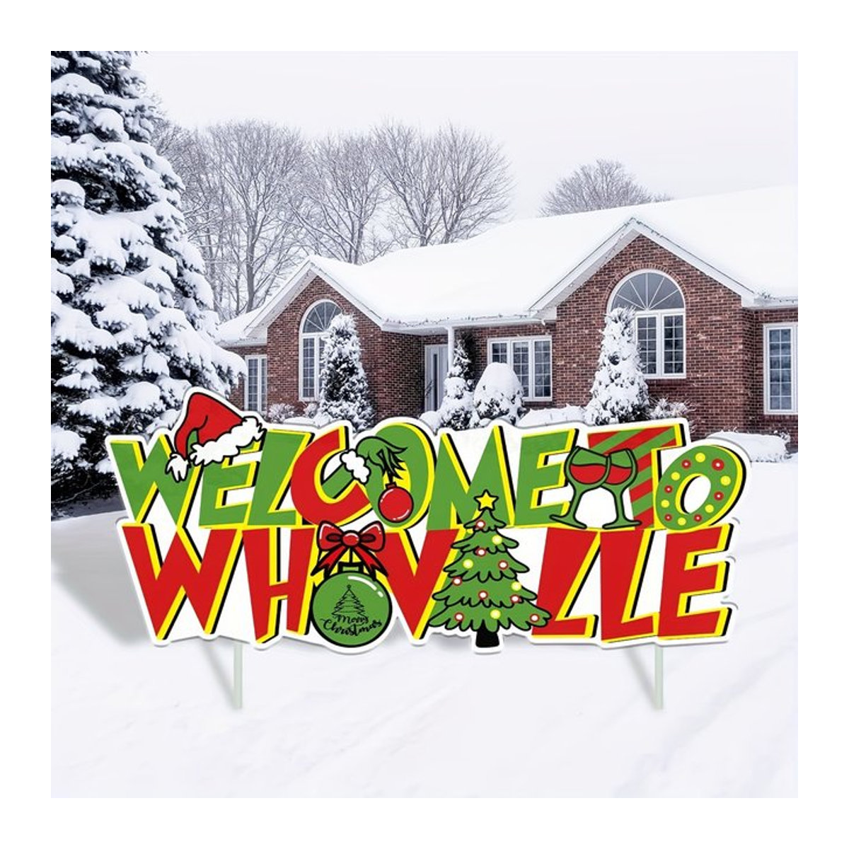 Whoville Weihnachtsdekoration Willkommen zu Wovive Hof Zeichen Pfähle Multicolor Gartenweg Dekoration aus Kunststoff - Bild 1