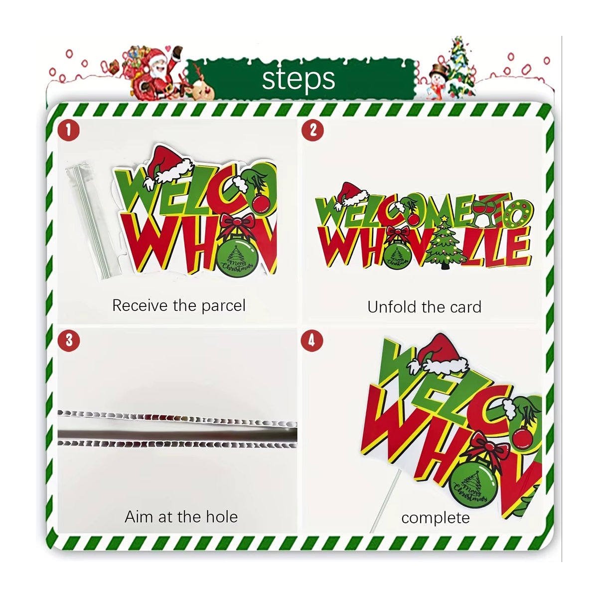 Whoville Weihnachtsdekoration Willkommen zu Wovive Hof Zeichen Pfähle Multicolor Gartenweg Dekoration aus Kunststoff - Bild 2