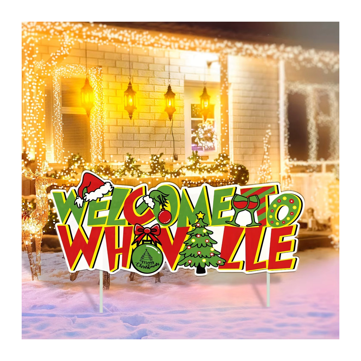 Whoville Weihnachtsdekoration Willkommen zu Wovive Hof Zeichen Pfähle Multicolor Gartenweg Dekoration aus Kunststoff - Bild 4