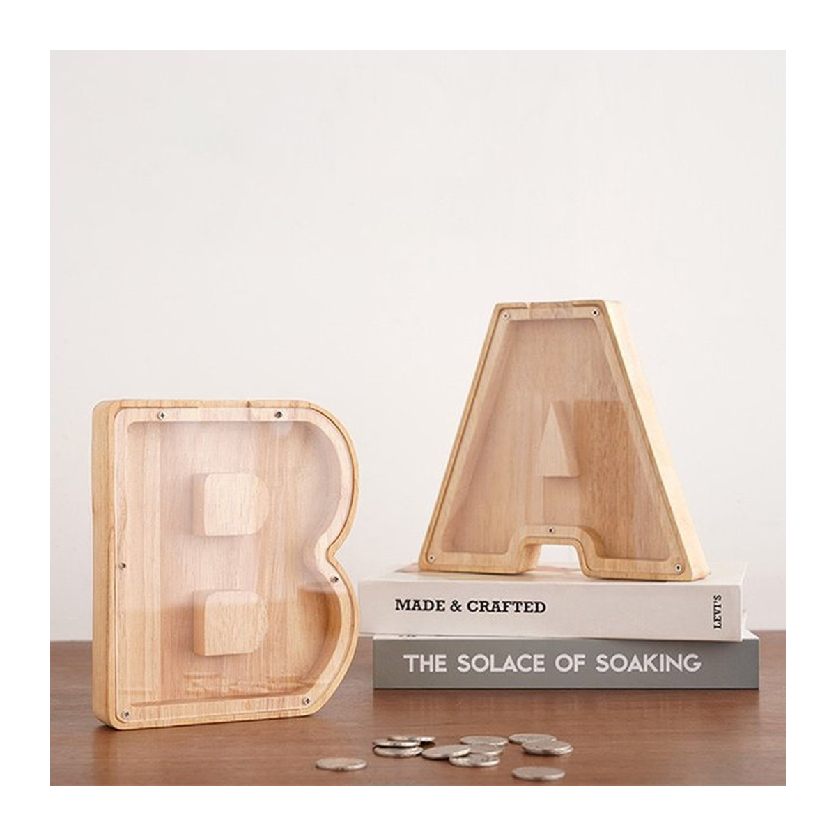 WHPHous Alphabet Sparbüchse aus Holz für Kinder als Desktop-Ornament und Sparbox - Bild 1
