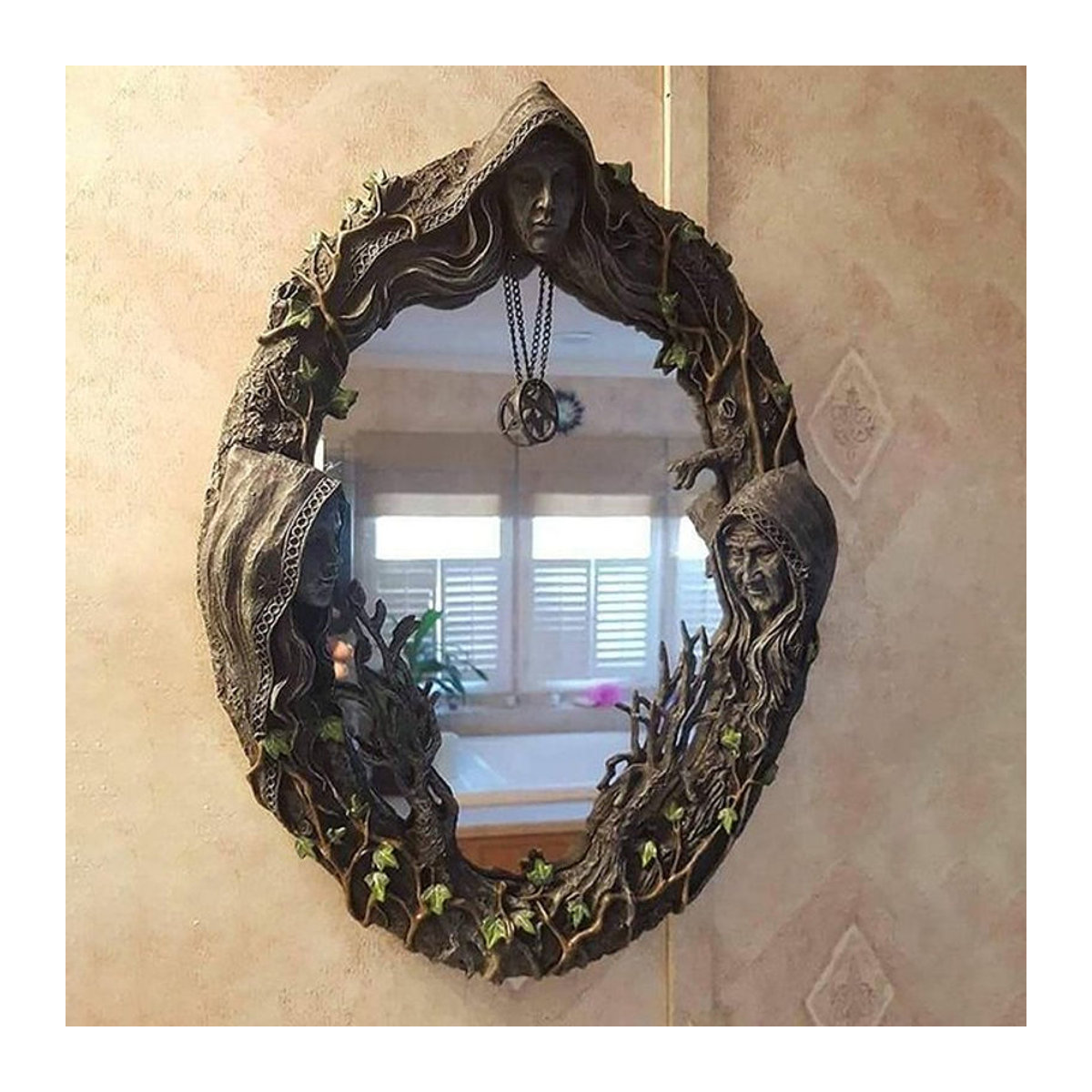 WHPHous Keltischer Mond Wandbehang mit Dreifacher Göttin und Pentagramm Amulett in Braun aus Kunstharz - Bild 1