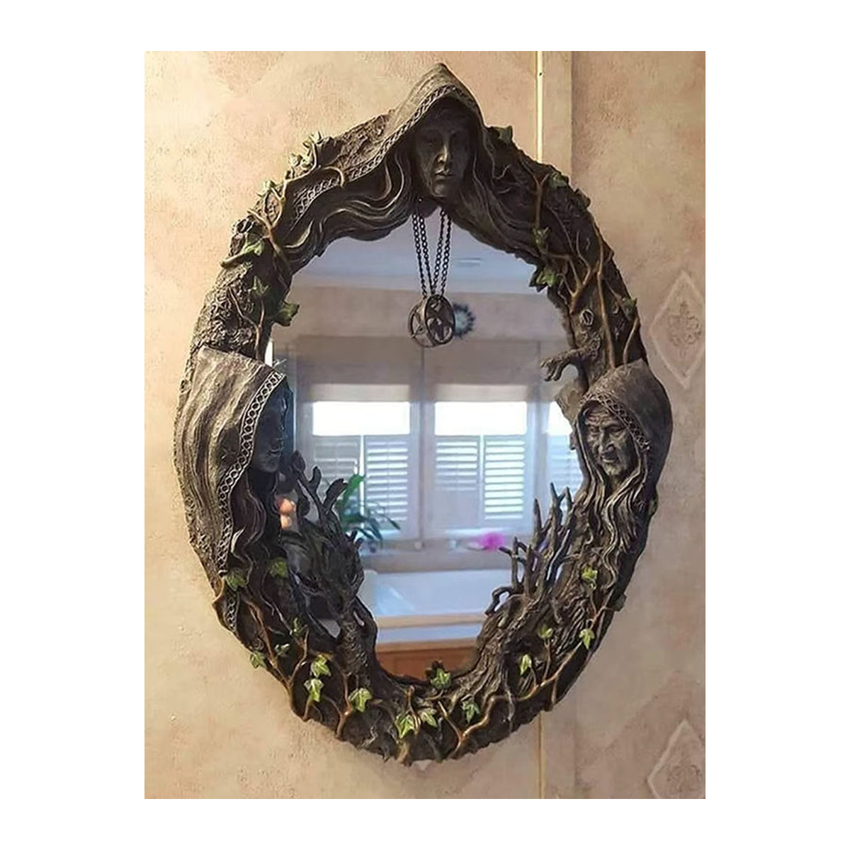 WHPHous Keltischer Mond Wandbehang mit Dreifacher Göttin und Pentagramm Amulett in Braun aus Kunstharz - Bild 4