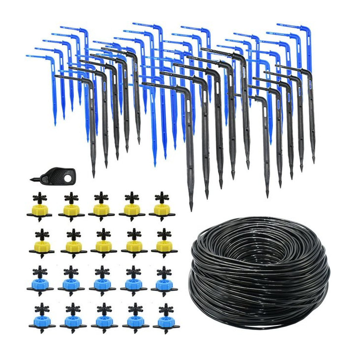 WHWH Micro-Drip Bewässerungssystem mit 2-Wege und 4-Wege Wasserverteiler und Emitter in Schwarz - Bild 1