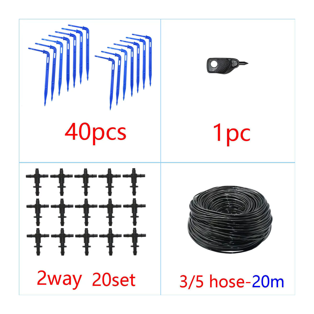 WHWH Micro-Drip Bewässerungssystem mit 2-Wege und 4-Wege Wasserverteiler und Emitter in Schwarz - Bild 2