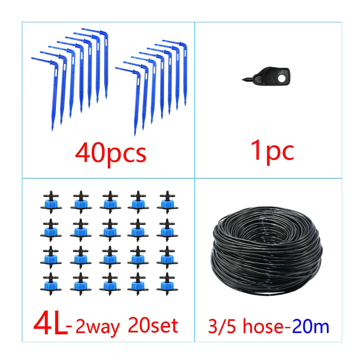 WHWH Micro-Drip Bewässerungssystem mit 2-Wege und 4-Wege Wasserverteiler und Emitter in Schwarz - Bild 3