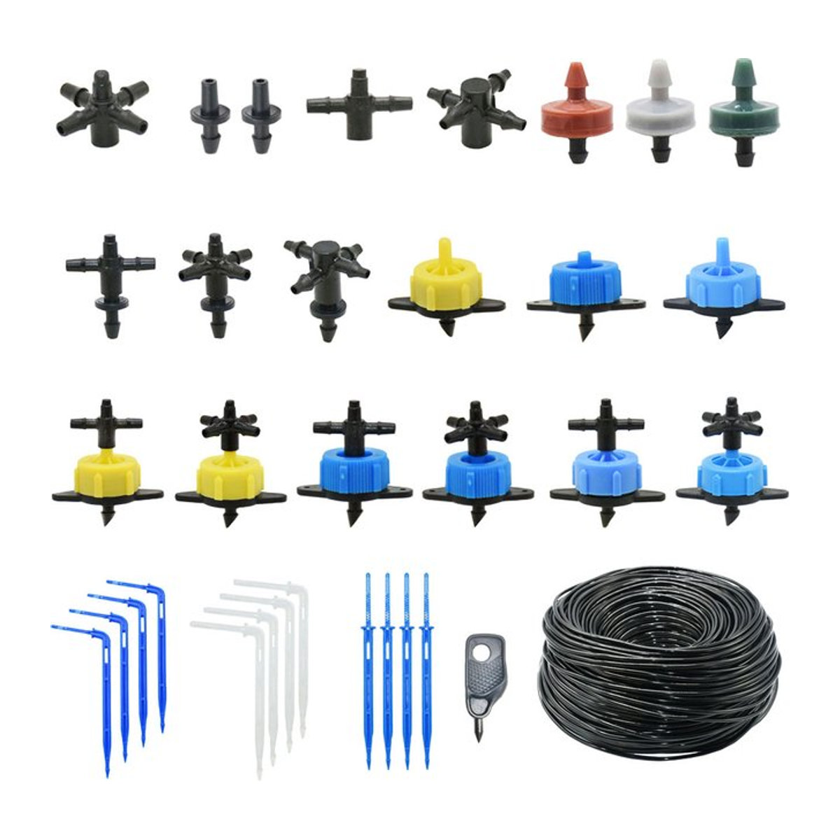 WHWH Micro-Tropfbewässerungssystem mit 2/4-Wege-Verteiler, Emitter und Bodenstecker, Multicolor - Bild 1