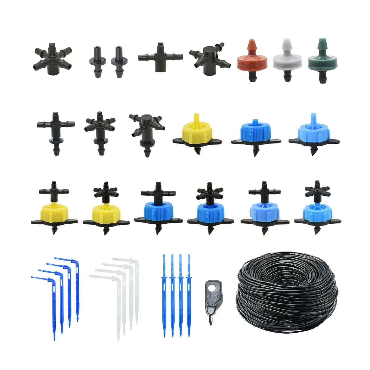 WHWH Micro-Tropfbewässerungssystem mit 2/4-Wege-Verteiler, Emitter und Bodenstecker, Multicolor - Bild 3