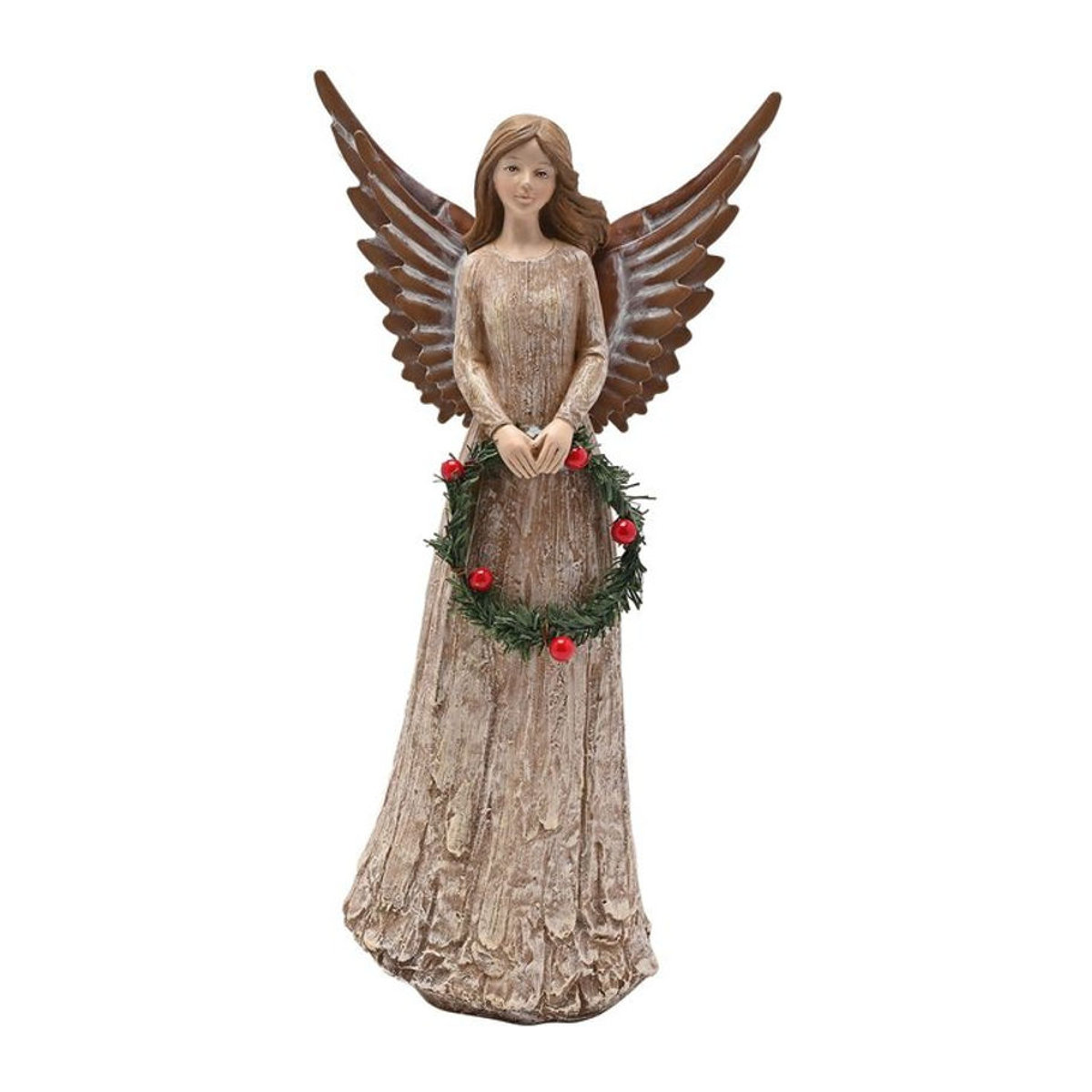 Widdop & Co Weihnachtsengel mit Kranz als stehendes Ornament in Beige aus Kunstharz, H: 31,2 cm, B: 15,8 cm, T: 10 cm - Bild 1