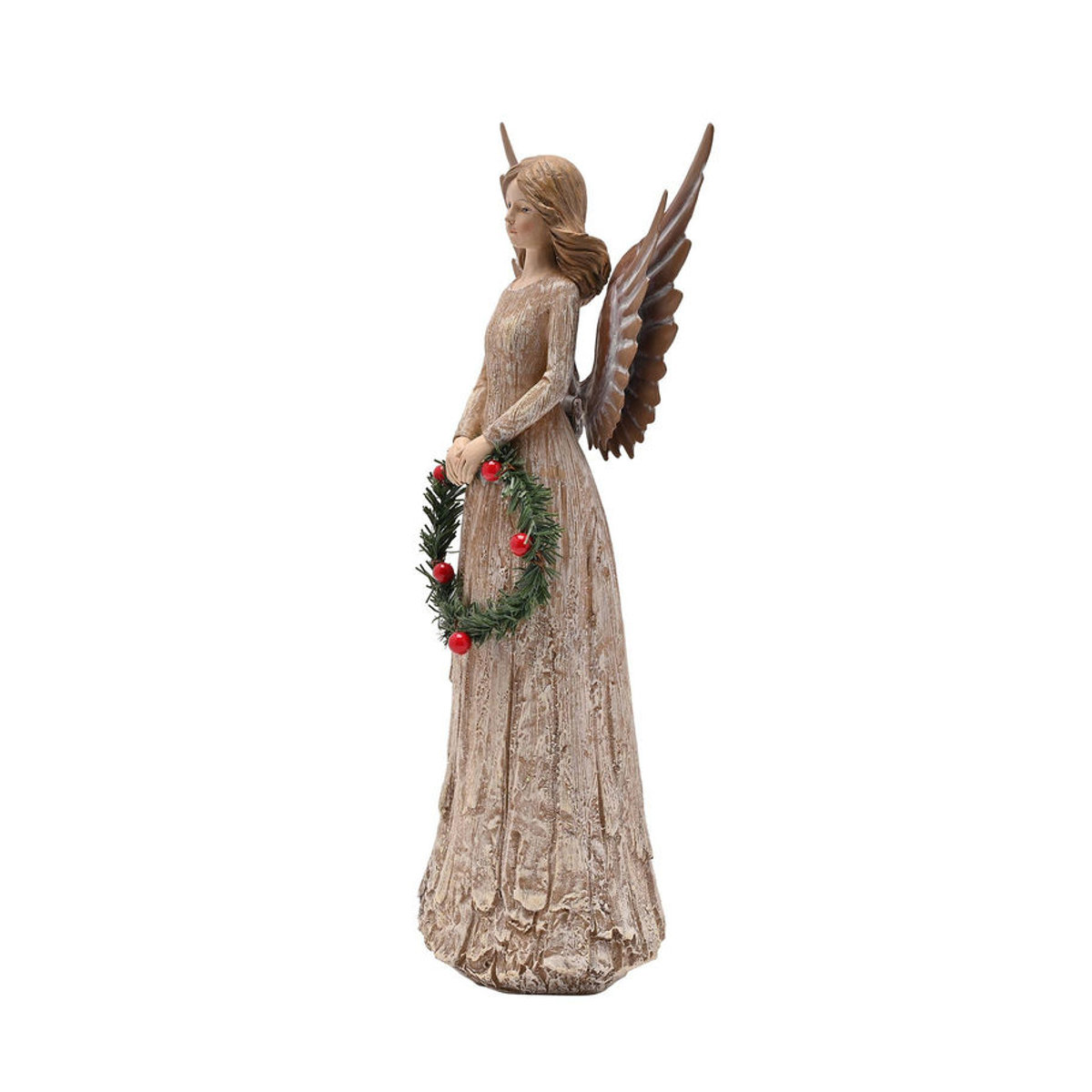 Widdop & Co Weihnachtsengel mit Kranz als stehendes Ornament in Beige aus Kunstharz, H: 31,2 cm, B: 15,8 cm, T: 10 cm - Bild 2