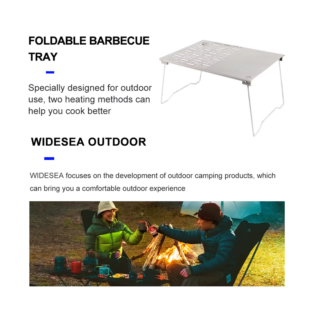 Widesea Titan Holzkohle BBQ Grill mit klappbaren Beinen in Alufarben für Camping und Picknick - Bild 2