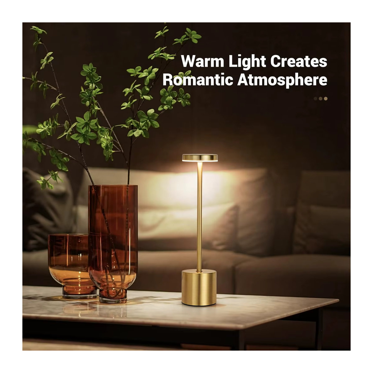Wiederaufladbare LED Metall Tischlampe mit Touch-Funktion und drei Lichtfarben für Nachttisch und Dekoration - Bild 4