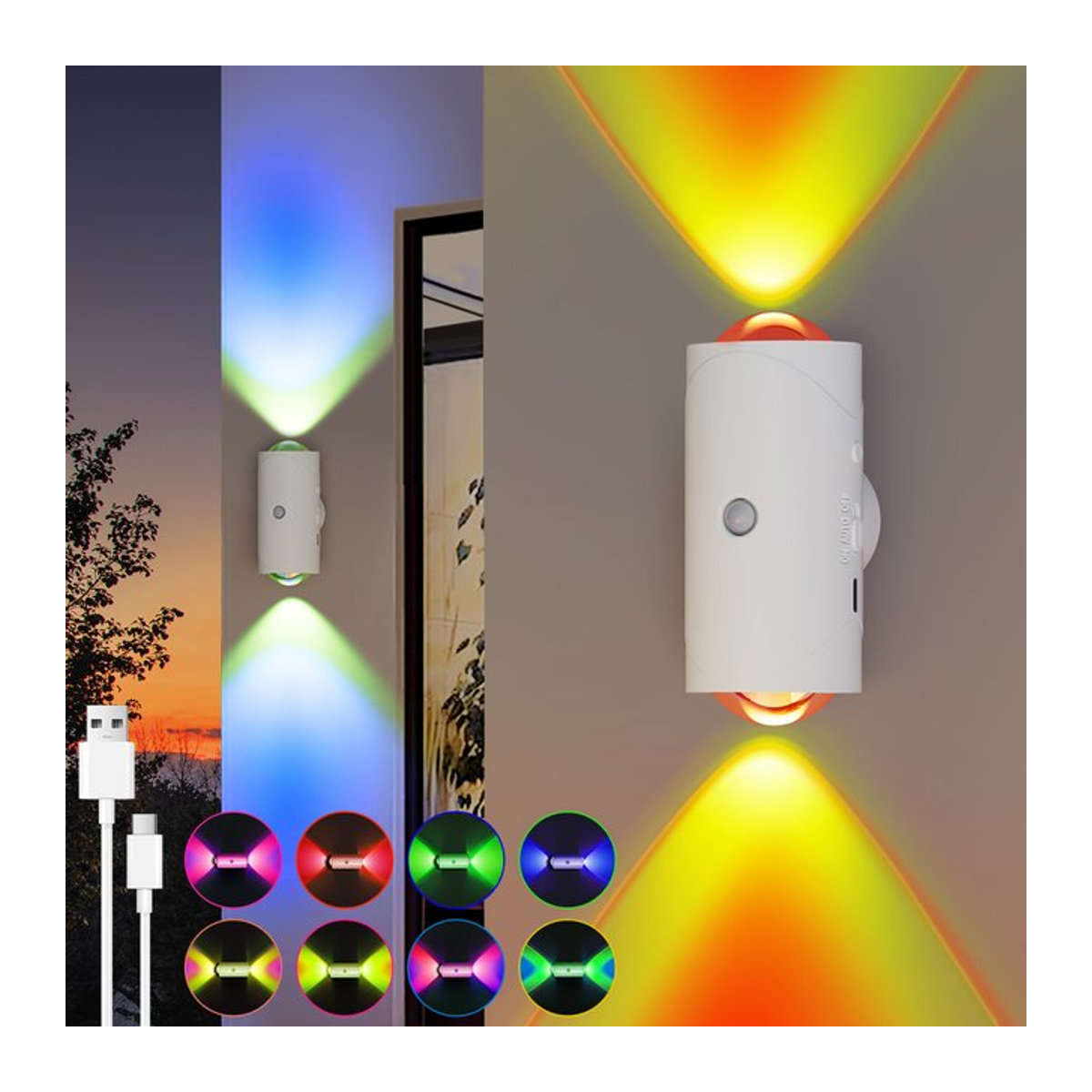 Wiederaufladbare LED-Nachtlichter mit Bewegungsmelder von aiopp, dimmbare RGB-Wandleuchten in Weiß und Bunt, magnetische Innenlampen aus Kunststoff im minimalistischen Design - Bild 1