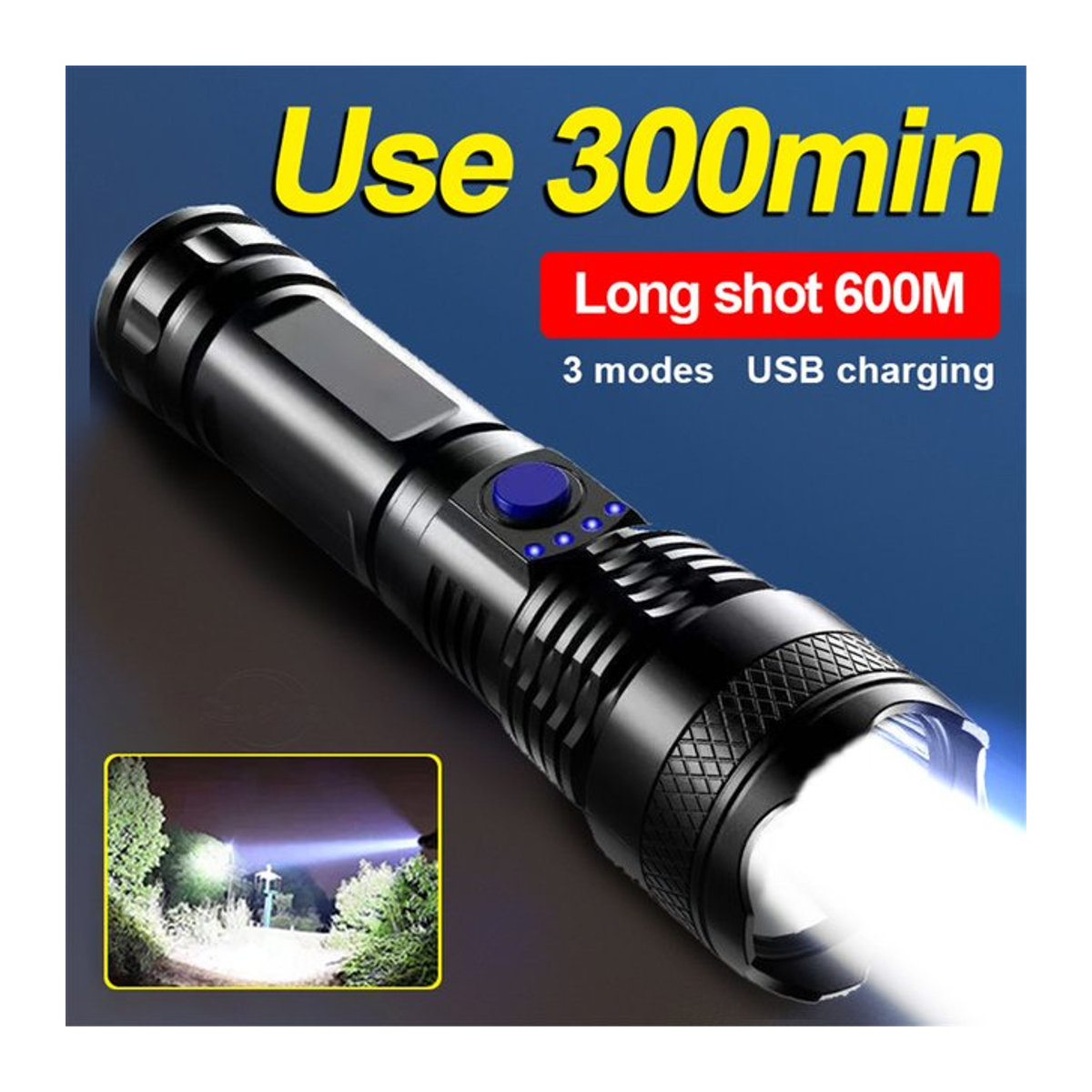 Wiederaufladbare LED Taschenlampe mit 3 Modi und 18650 Akku, wasserdicht für Camping und Wandern - Bild 1