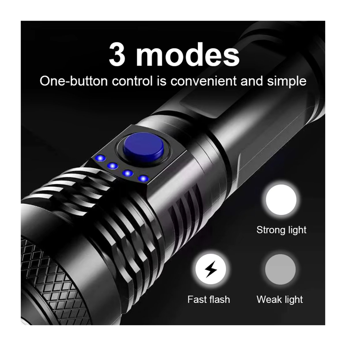 Wiederaufladbare LED Taschenlampe mit 3 Modi und 18650 Akku, wasserdicht für Camping und Wandern - Bild 3