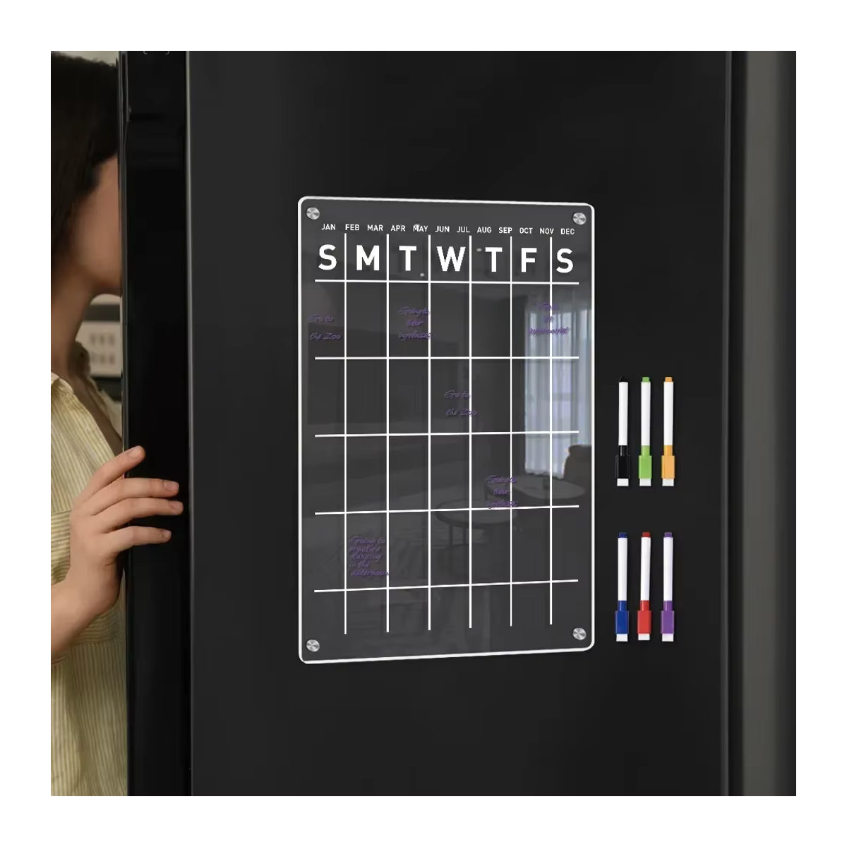Wiederverwendbare Acryl-Magnet-Kühlschranktafel in Transparent als rechteckige Planertafel für Nachrichten und Kalender - Bild 2