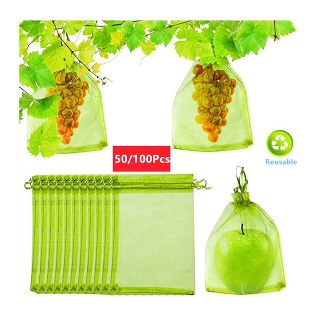 Wiederverwendbare Fruchtschutz-Netzbeutel mit Kordelzug zur Schädlingsbekämpfung für Trauben und Erdbeeren, 50 oder 100 Stück - Bild 1