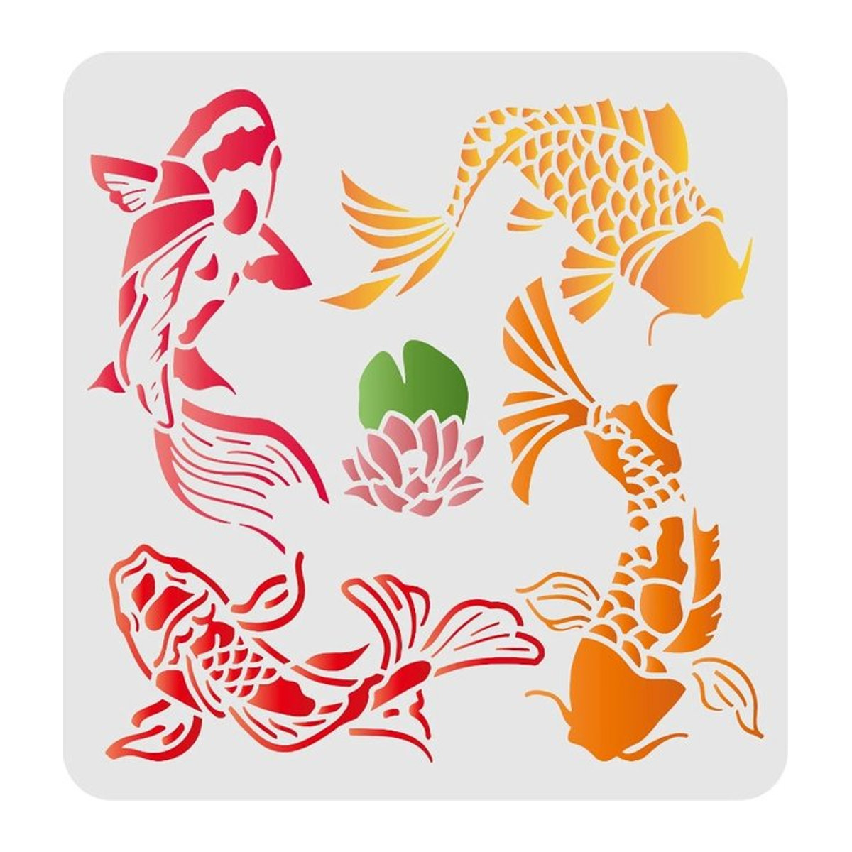 Wiederverwendbare Koi Lotus Mylar Schablone für DIY Wandmalerei und Kunsthandwerk, Breite: 30 cm, Höhe: 30 cm - Bild 1