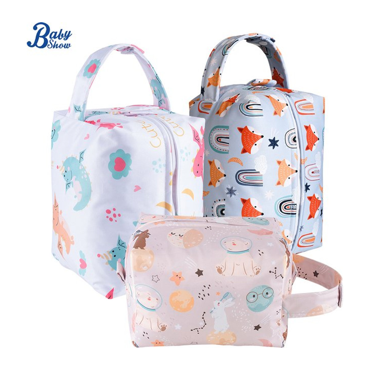 Wiederverwendbare Windeltasche aus Stoff mit Doppel-Laminierung, waschbare Nass-Trocken-Tasche für Babyartikel in Mehrfarbig - Bild 1