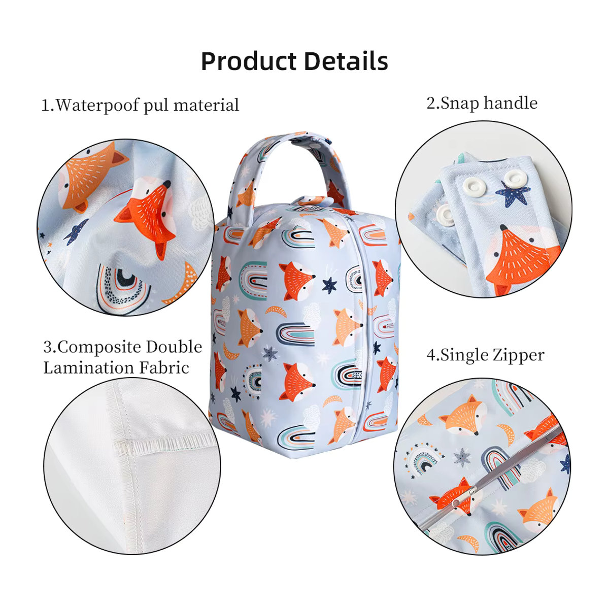Wiederverwendbare Windeltasche aus Stoff mit Doppel-Laminierung, waschbare Nass-Trocken-Tasche für Babyartikel in Mehrfarbig - Bild 2