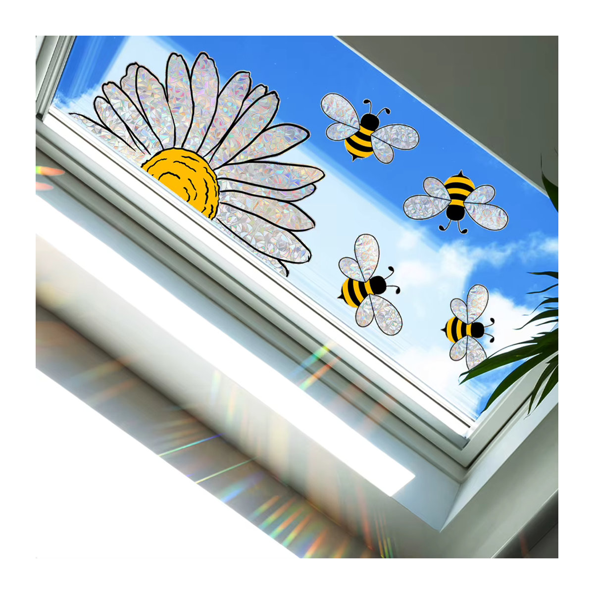Wiederverwendbares Fensteraufkleber-Set mit bunten Sonnenblumen und Bienen für Glas und Wintergarten - Bild 4