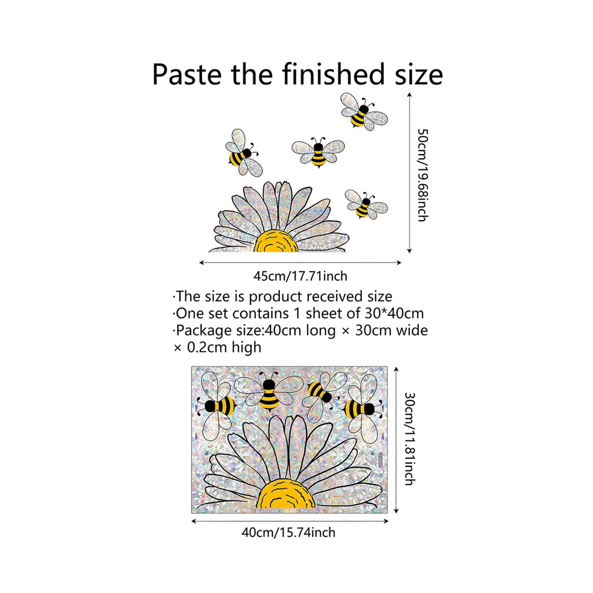Wiederverwendbares Fensteraufkleber-Set mit bunten Sonnenblumen und Bienen für Glas und Wintergarten - Bild 6