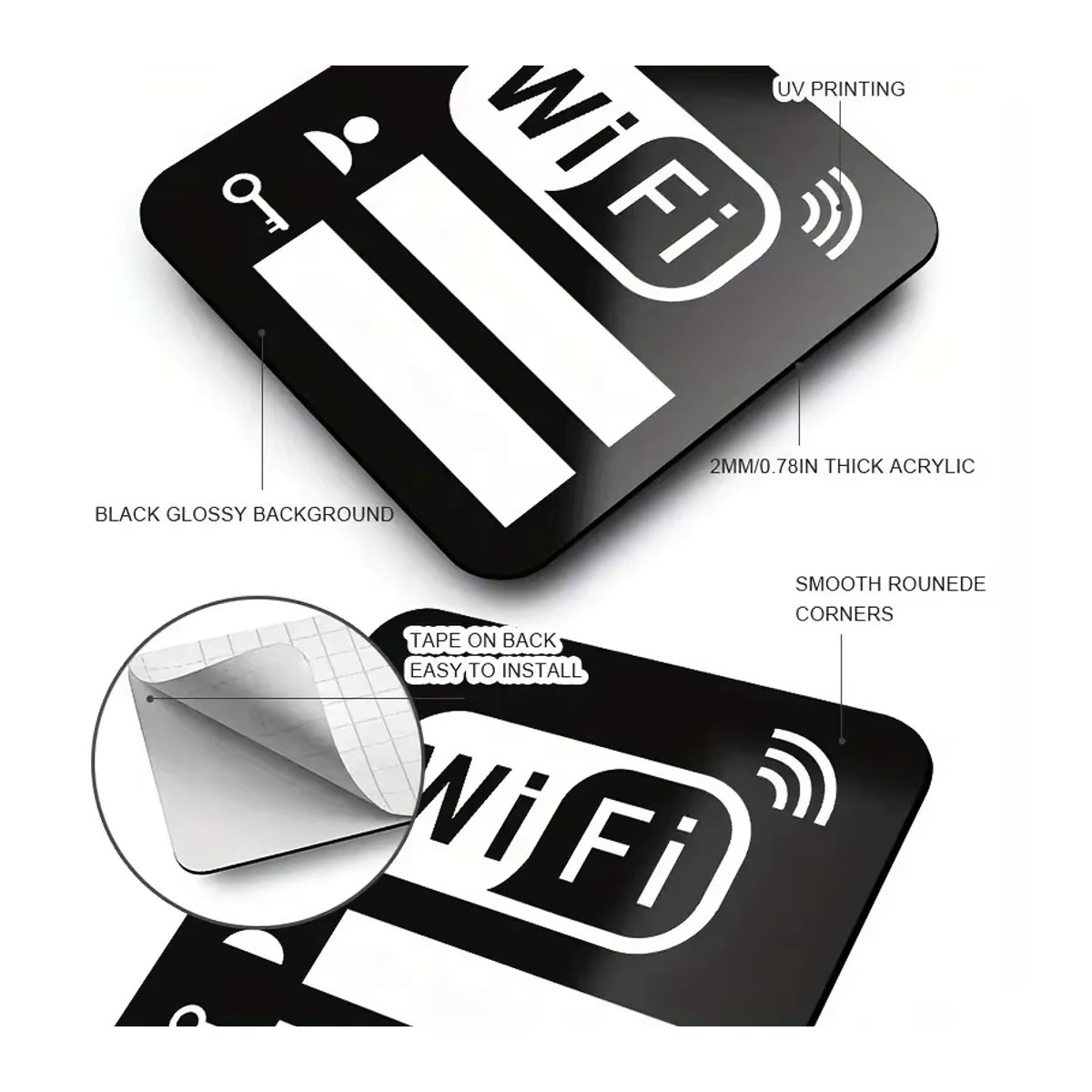 WiFi Logo Spiegel Wandaufkleber aus Acryl in Schwarz, B/H: 10 x 10 cm - Bild 5