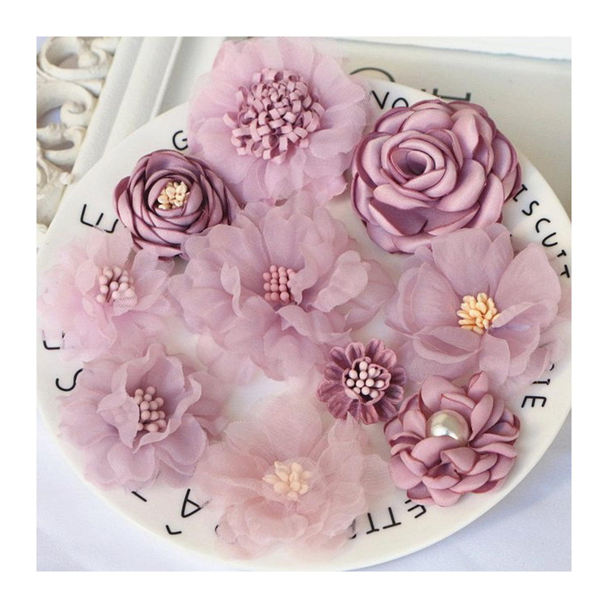 WIKIJIM 10er Set künstliche Stoffblumen in Rosa und Mehrfarbig als DIY Dekoration mit Einzelstielen - Bild 1