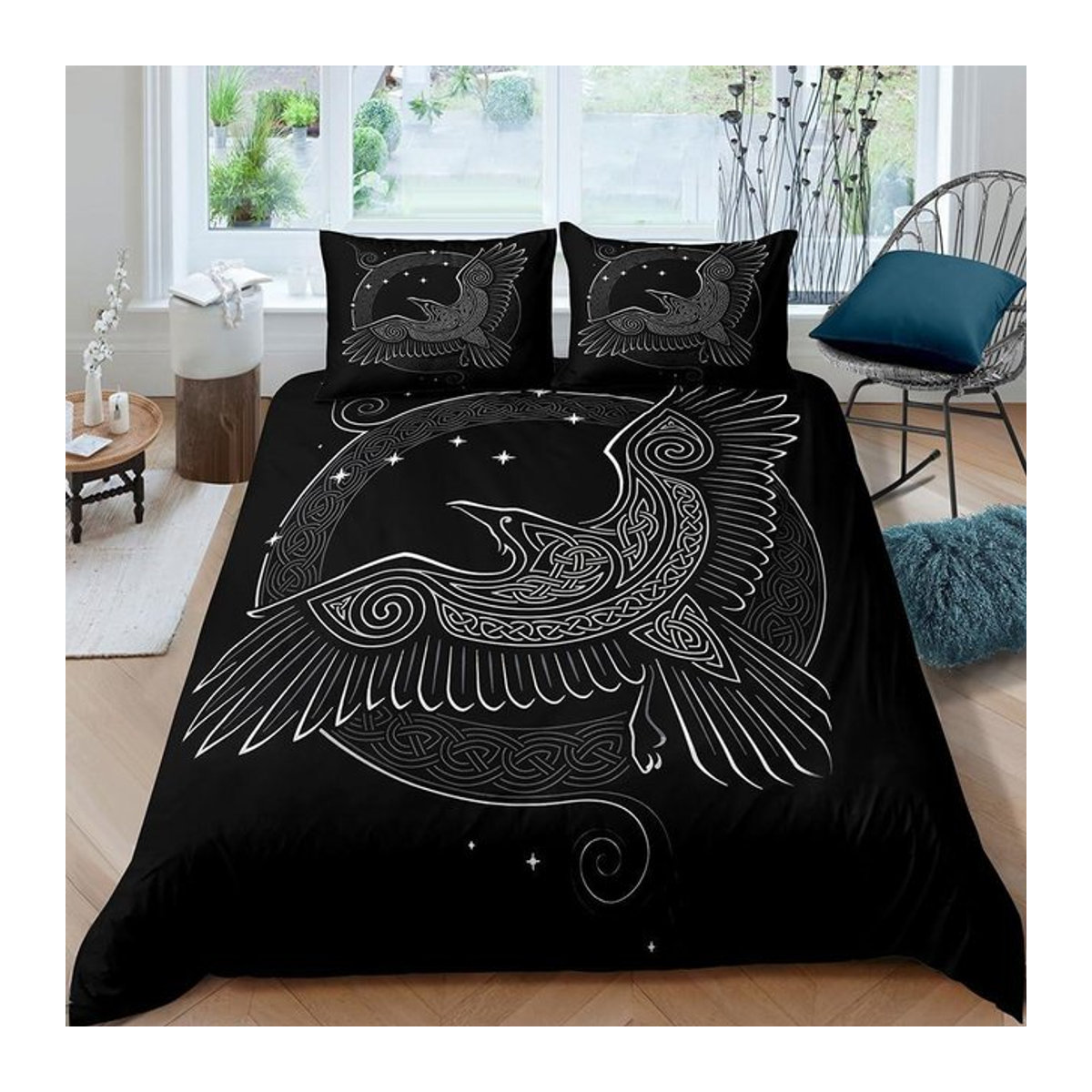 Wikinger Wolf Keltisches Mystisches Symbol Bettwäsche Set in Schwarz, Größe: 135 x 200 cm - Bild 1