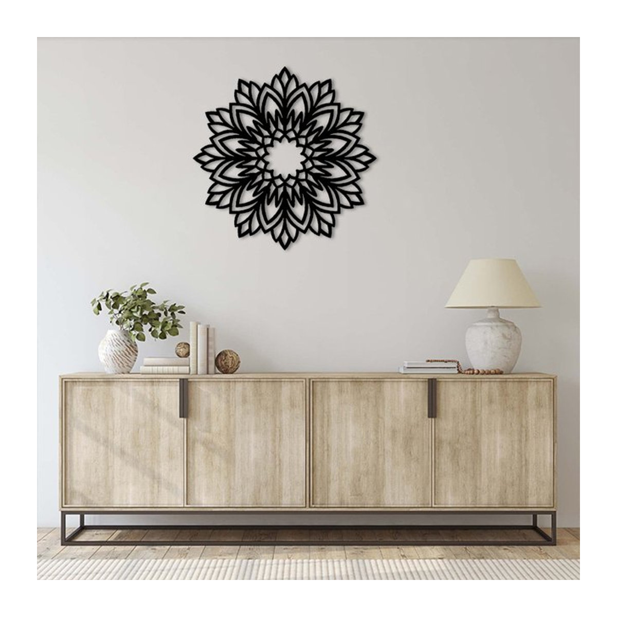 Wildblumen-Mandala-Wanddekoration aus Metall in Schwarz, Wandschild mit floralem Design für dein Zuhause - Bild 1