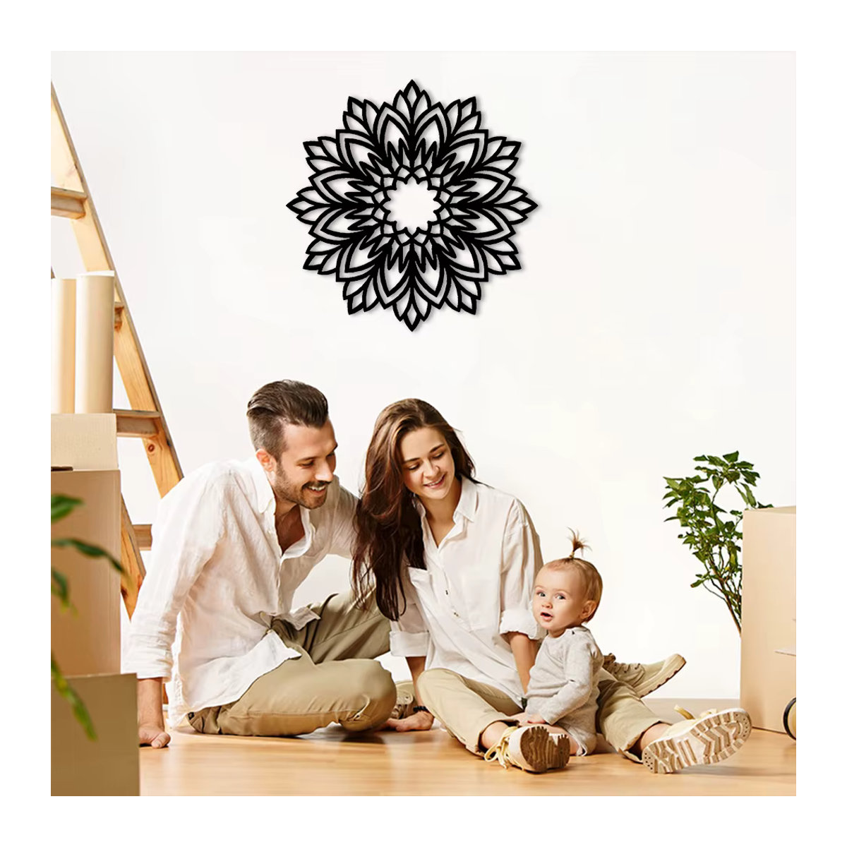 Wildblumen-Mandala-Wanddekoration aus Metall in Schwarz, Wandschild mit floralem Design für dein Zuhause - Bild 2