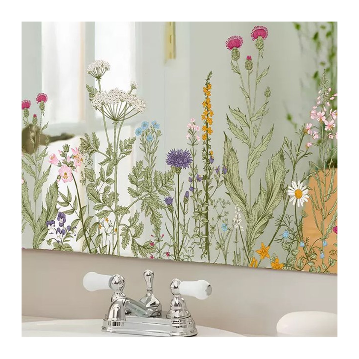 Wilde Blumen Wandaufkleber aus PVC für Küchenrückwand und Esszimmer als botanischer Wandrandaufkleber zum Abziehen und Aufkleben, Breite: 115 cm, Höhe: 115 cm - Bild 1