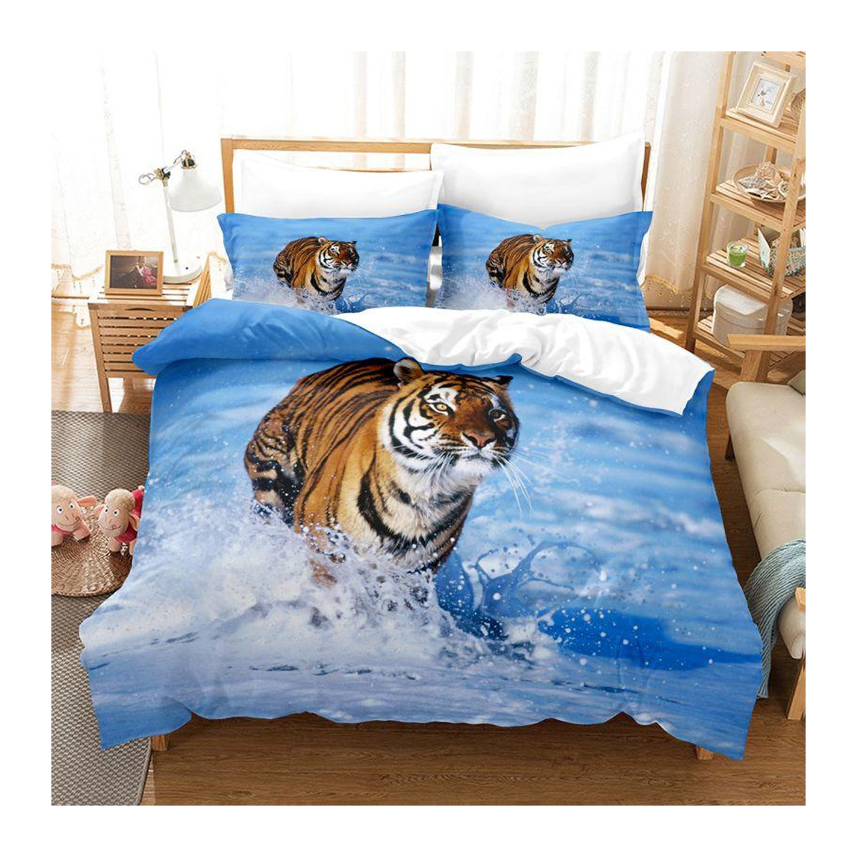 Wildnis Bettwäsche Set mit Löwen, Tiger und Leopard Muster, 3-teilig, B/H: 135 x 200 cm - Bild 1