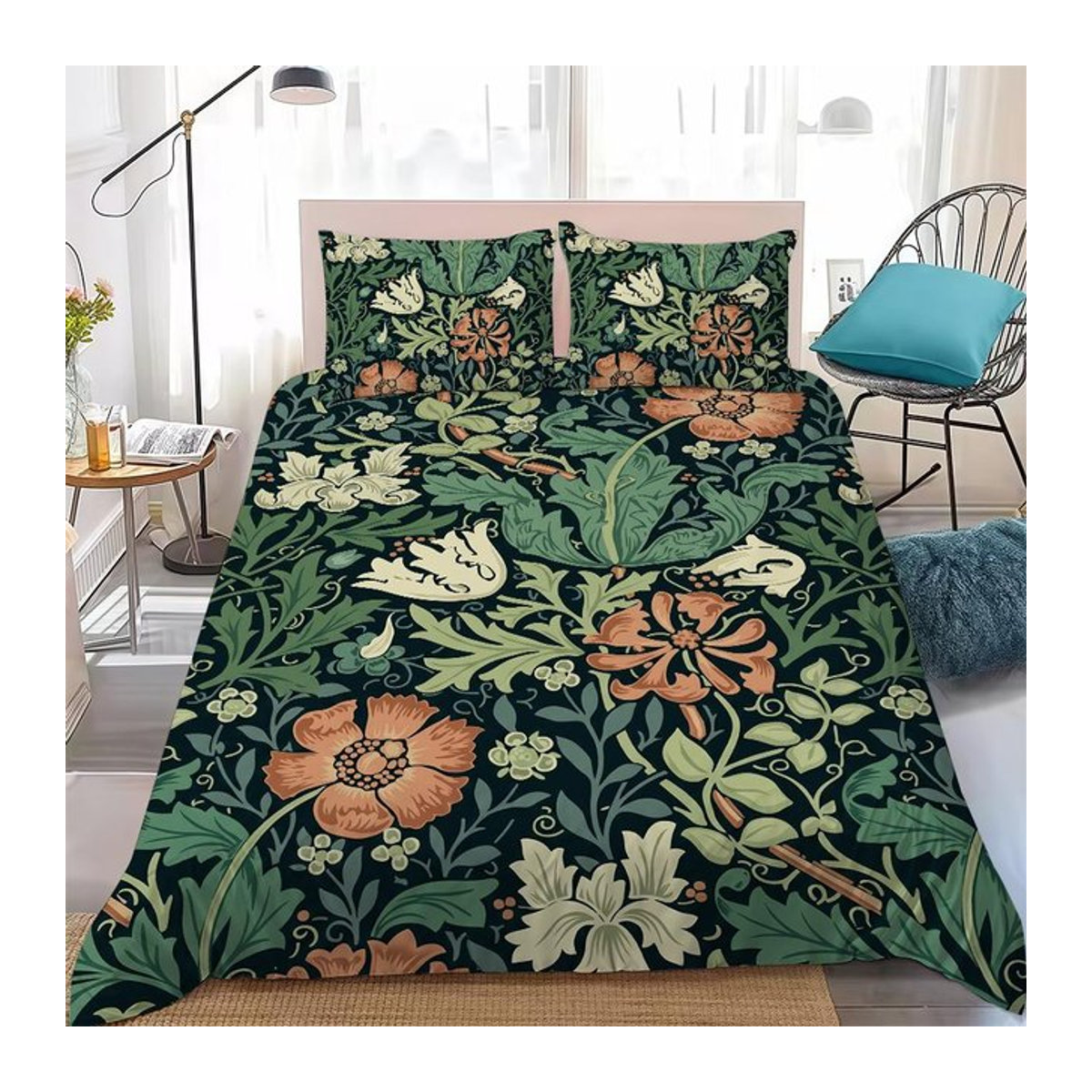 William Morris Neoklassisches Florales Bettwäsche-Set aus weicher Baumwolle mit Reißverschluss, 3-teilig, B/H: 135 x 200 cm - Bild 1
