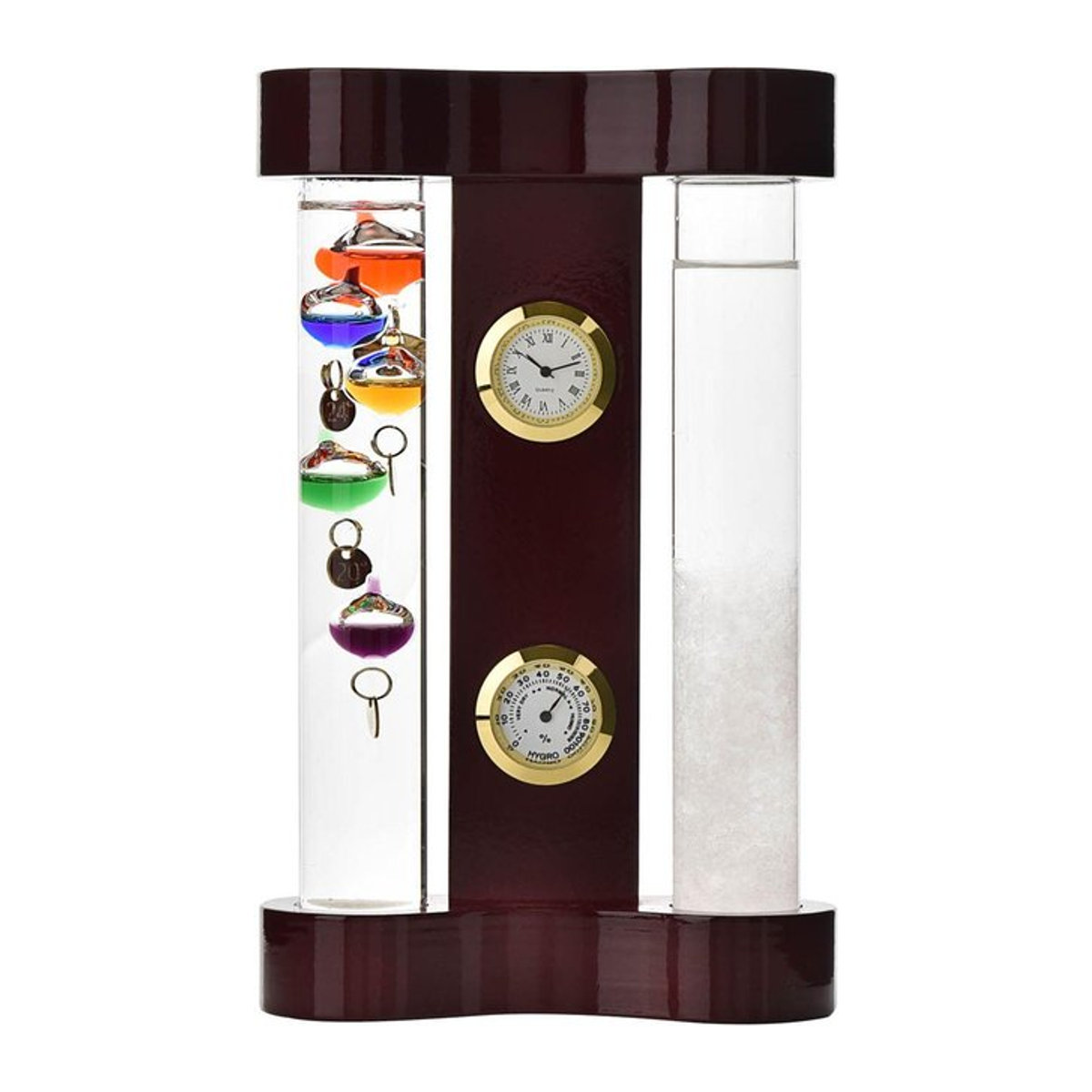 William Widdop Galileo Thermometer und Sturmglas in Mahagonibraun mit 5 Kugeln, Höhe: 18 cm - Bild 1