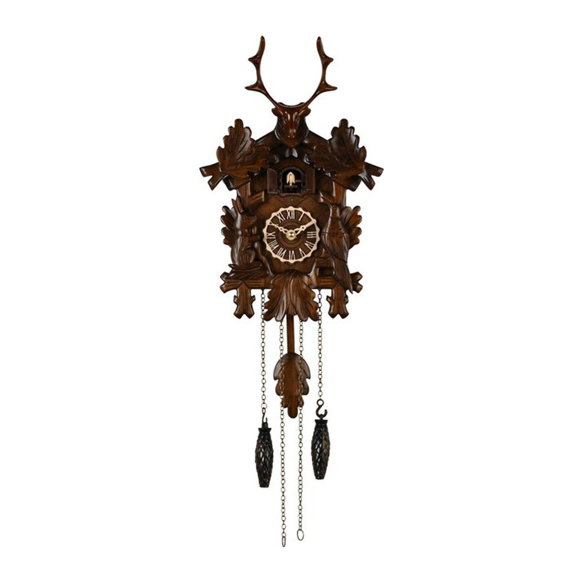 William Widdop Kuckucksuhr Hirsch aus Holz in Braun mit Quarzwerk und schwingendem Pendel - Bild 1