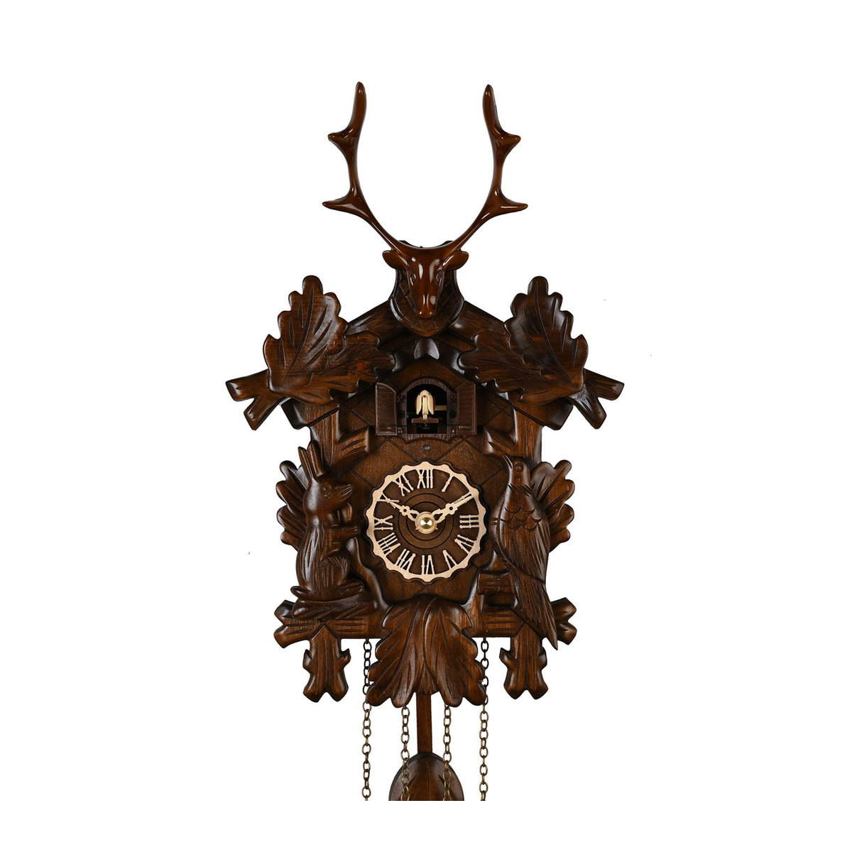 William Widdop Kuckucksuhr Hirsch aus Holz in Braun mit Quarzwerk und schwingendem Pendel - Bild 2