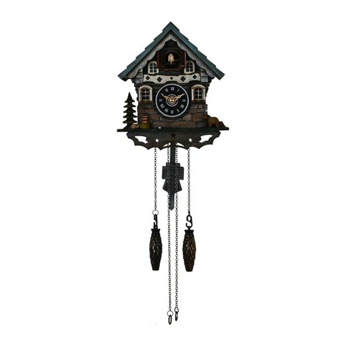 William Widdop Kuckucksuhr im Chalet-Stil aus Holz in Blau mit Lichtsensorsteuerung und stündlichem Kuckucksruf, B/T/H: 47,0 x 20,0 x 13,0 cm - Bild 1
