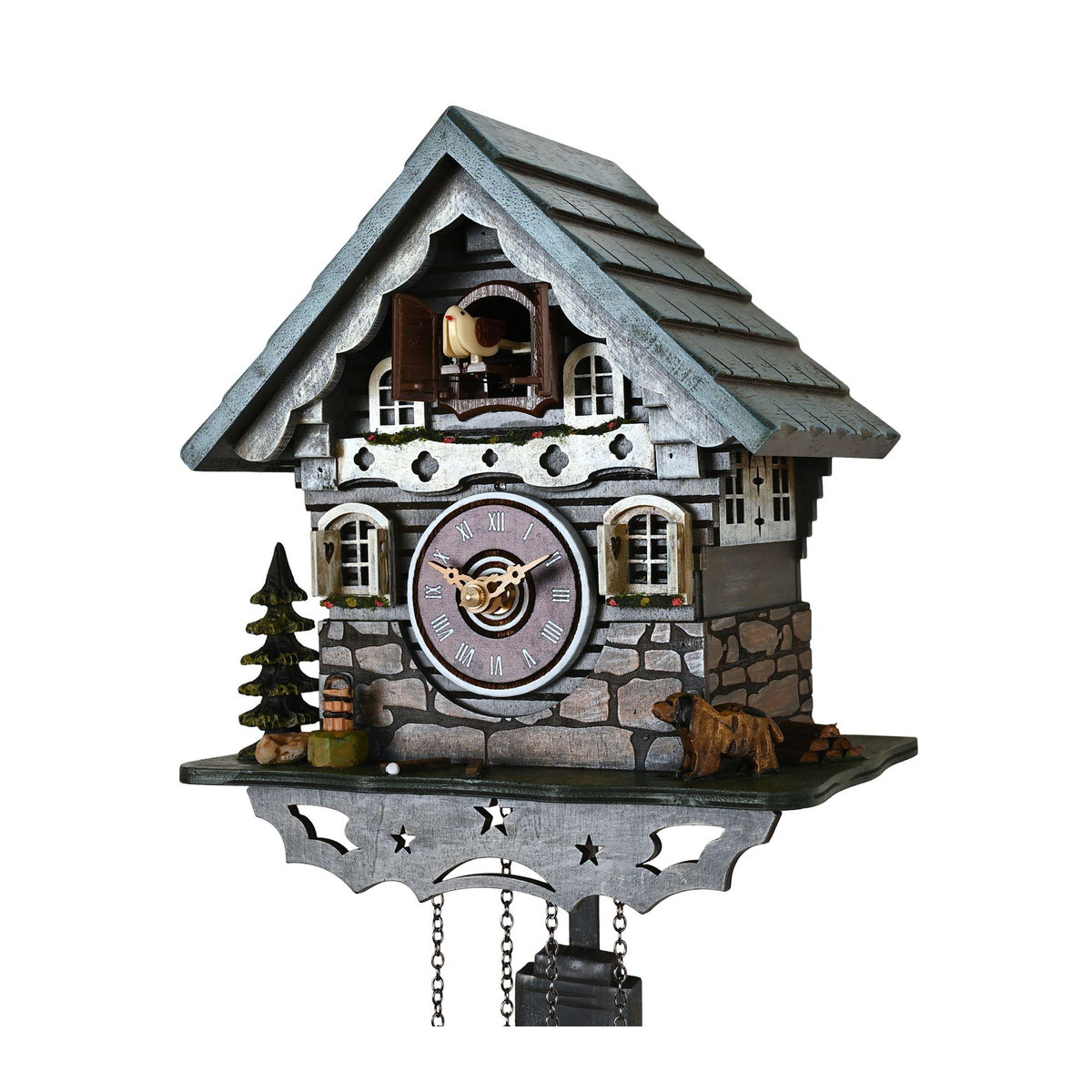 William Widdop Kuckucksuhr im Chalet-Stil aus Holz in Blau mit Lichtsensorsteuerung und stündlichem Kuckucksruf, B/T/H: 47,0 x 20,0 x 13,0 cm - Bild 2