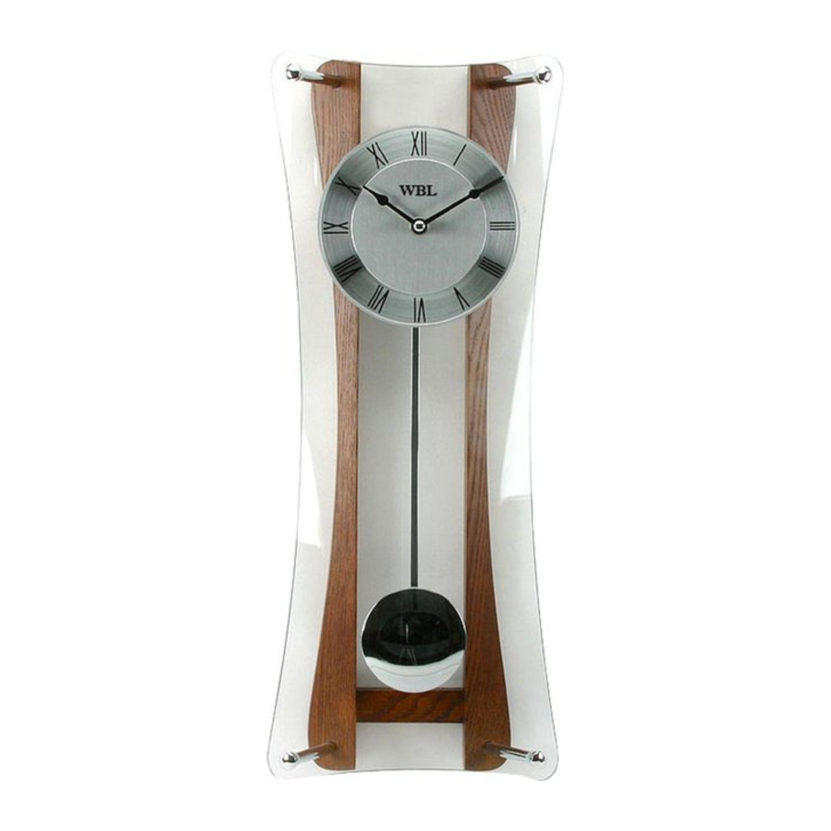 William Widdop Pendel Wanduhr mit gewölbtem Zifferblatt in Eiche und Silber, B/H/T: 48 x 19 x 8,5 cm - Bild 1