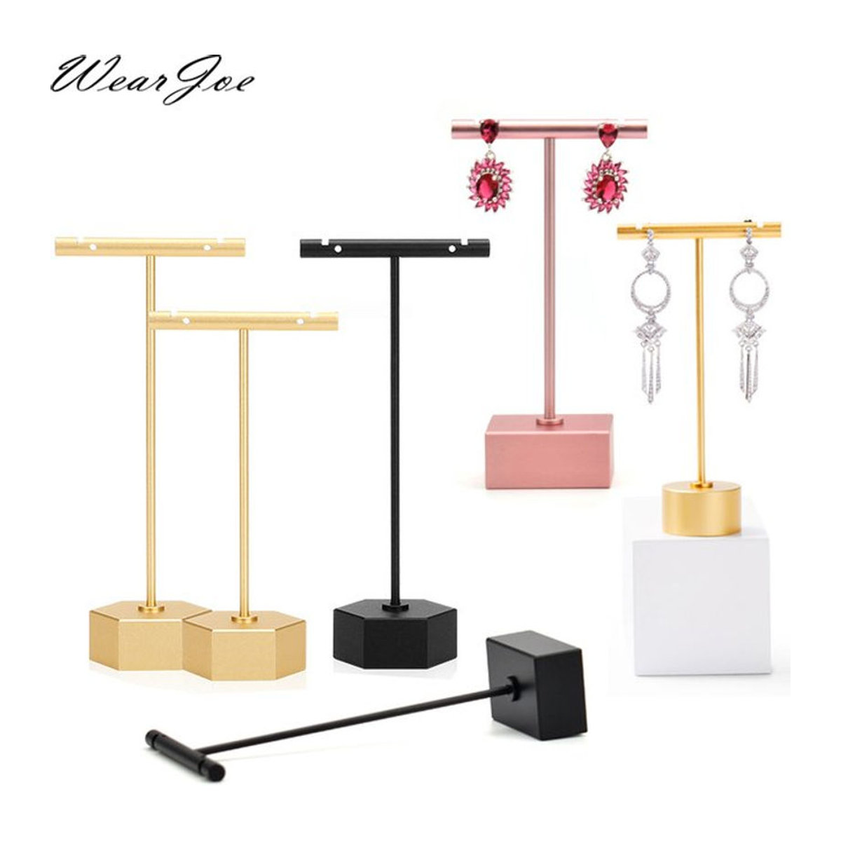 WILLJANE Schmuck Ohrring Display-Ständer aus Metall als moderner T-Bar Organizer in Silber oder Gold - Bild 1
