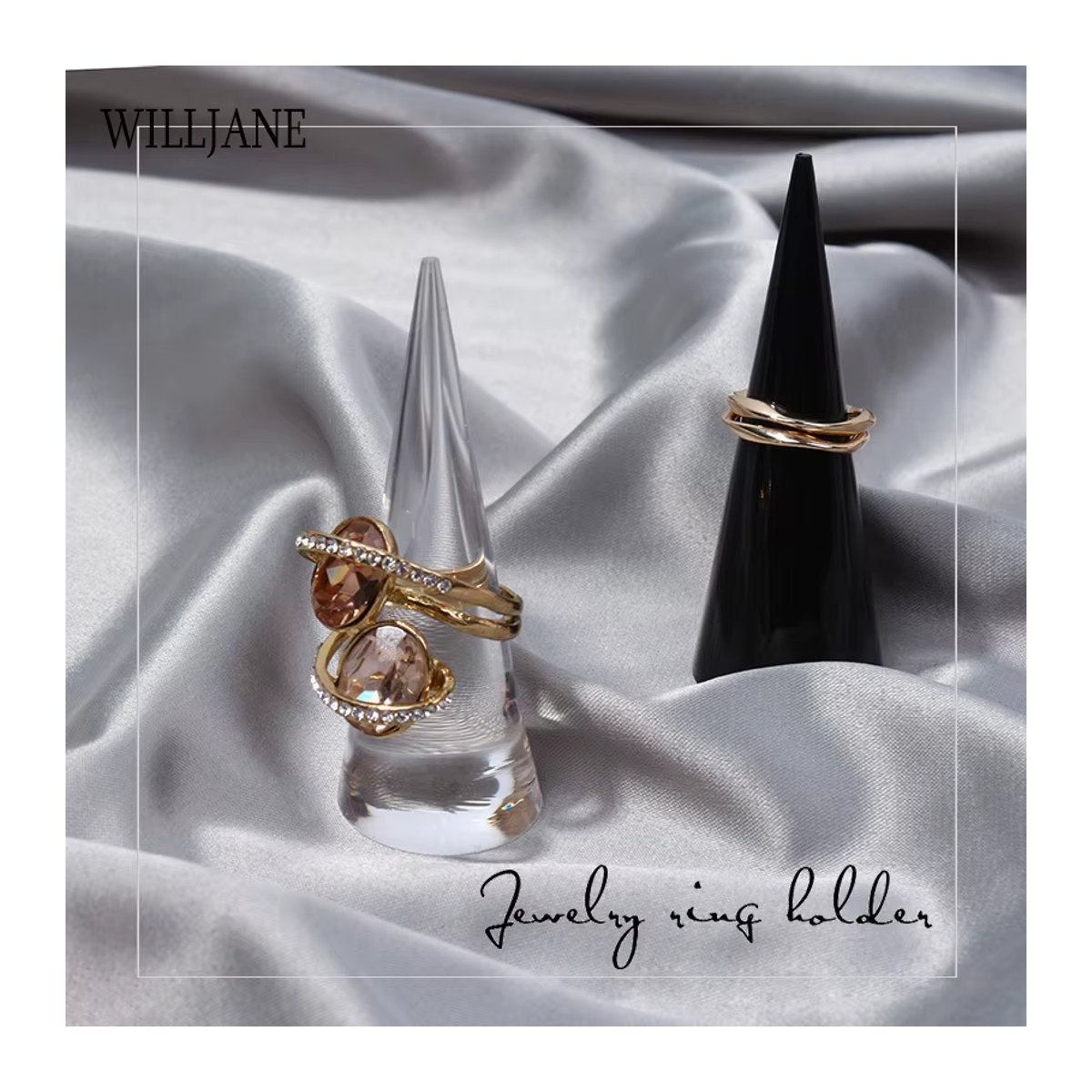 WILLJANE Schmuck Ring Display Stand aus Holz und Kunststoff in Braun für ästhetische Fotografie und Präsentation - Bild 3