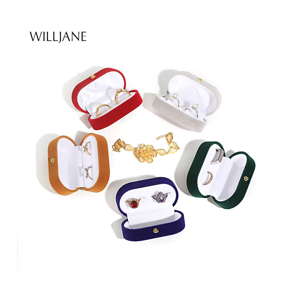 WILLJANE Schmuckbox aus Samt für Eheringe und Ohrstecker in Blau und Mehrfarbig - Bild 2