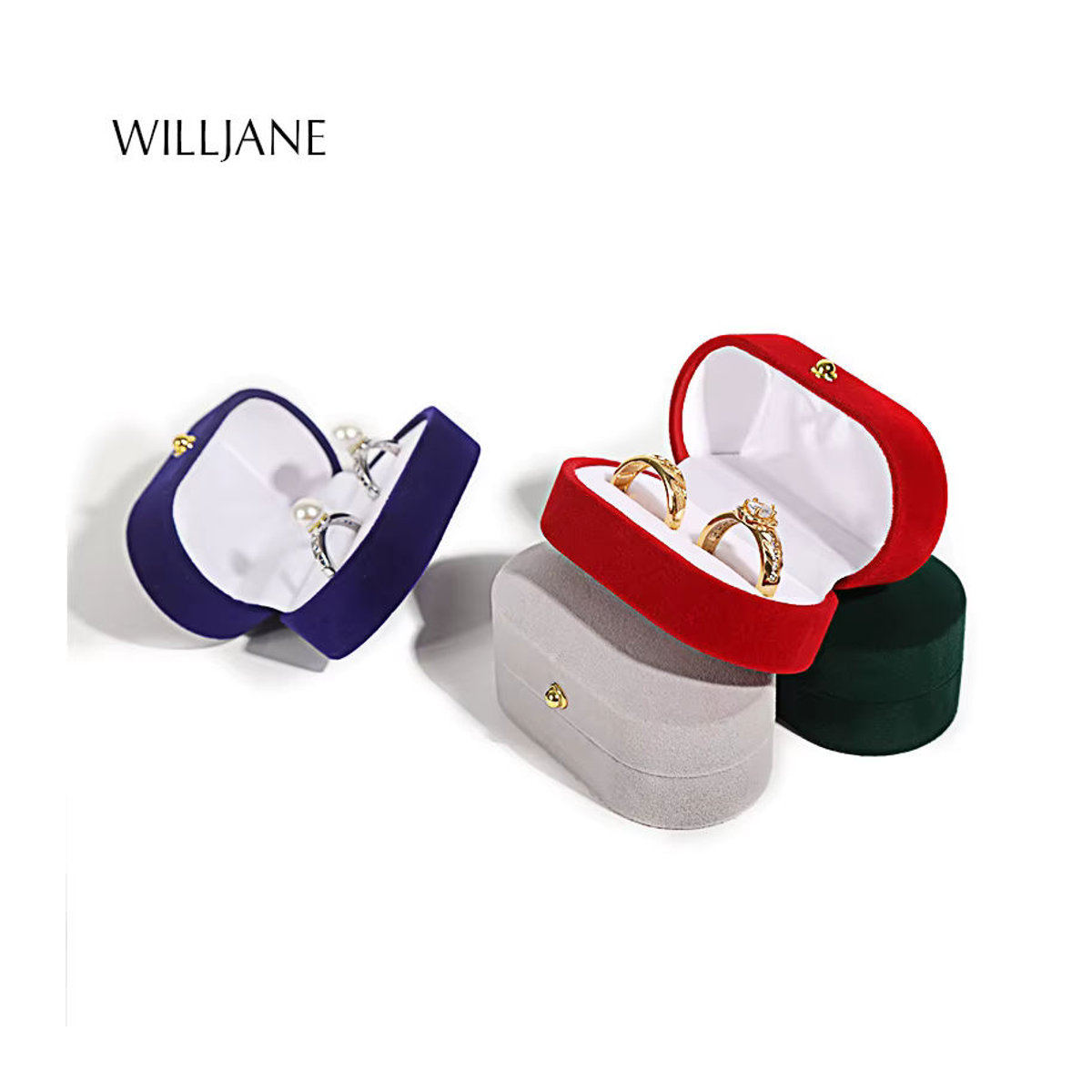 WILLJANE Schmuckbox aus Samt für Eheringe und Ohrstecker in Blau und Mehrfarbig - Bild 3