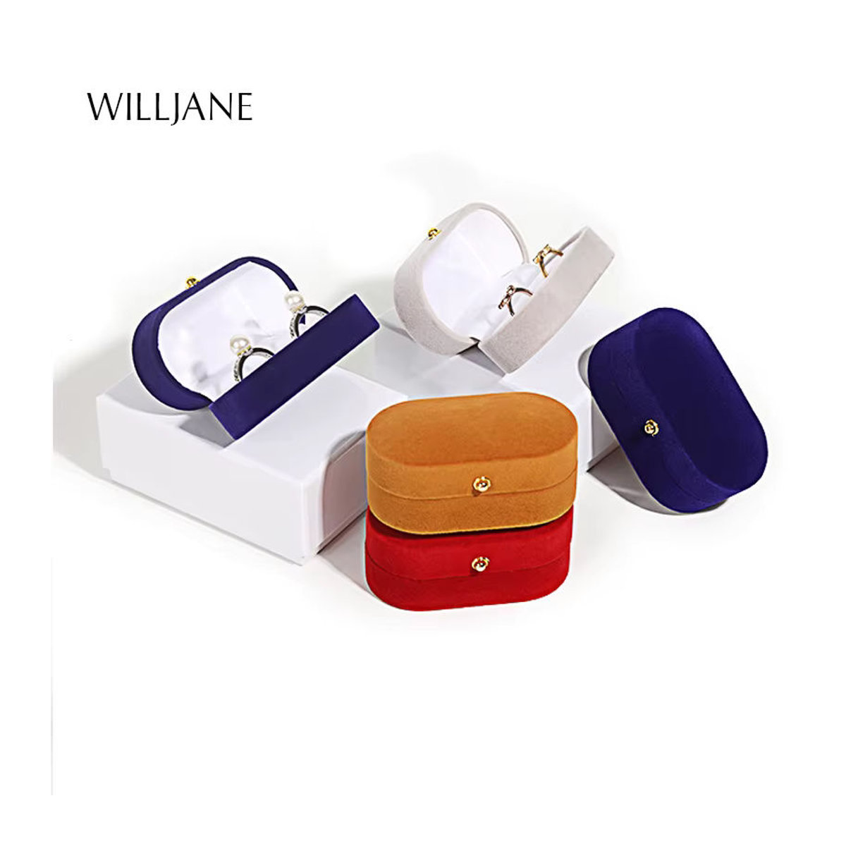 WILLJANE Schmuckbox aus Samt für Eheringe und Ohrstecker in Blau und Mehrfarbig - Bild 4