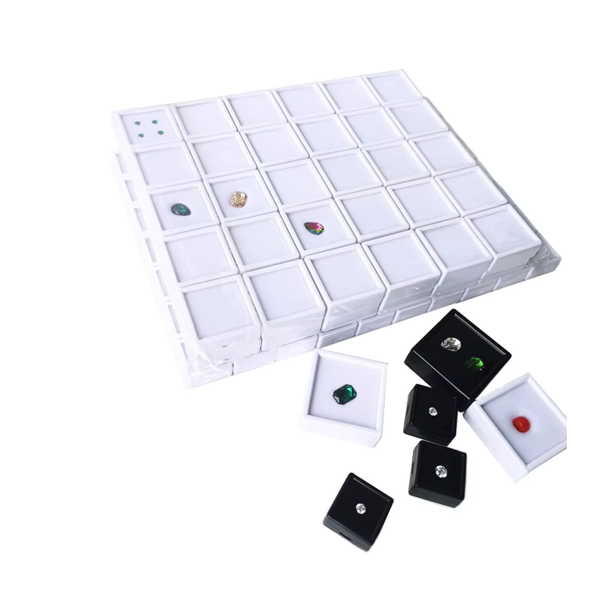 WILLJANE Set aus 70 transparenten Edelstein-Display-Boxen mit Glasanhänger zur Aufbewahrung von Perlen und Schmuck in Weiß - Bild 2