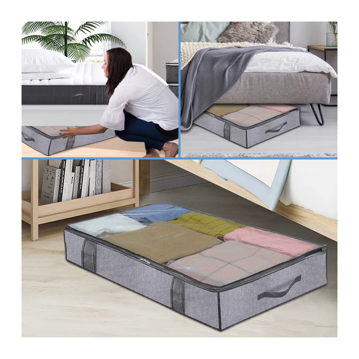 Willkey Aufbewahrungsbeutel für Kleidung und Bettwäsche, 2 Stück, Grau, B/T/H: 100 x 50 x 15 cm - Bild 4