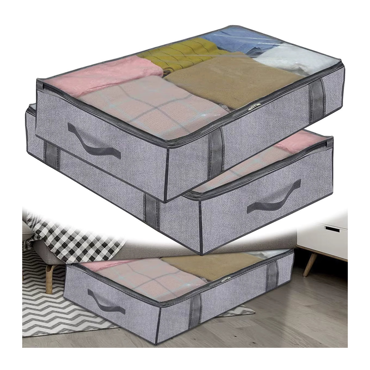 Willkey Aufbewahrungsbeutel für Kleidung und Bettwäsche, 2 Stück, Grau, B/T/H: 100 x 50 x 15 cm - Bild 7