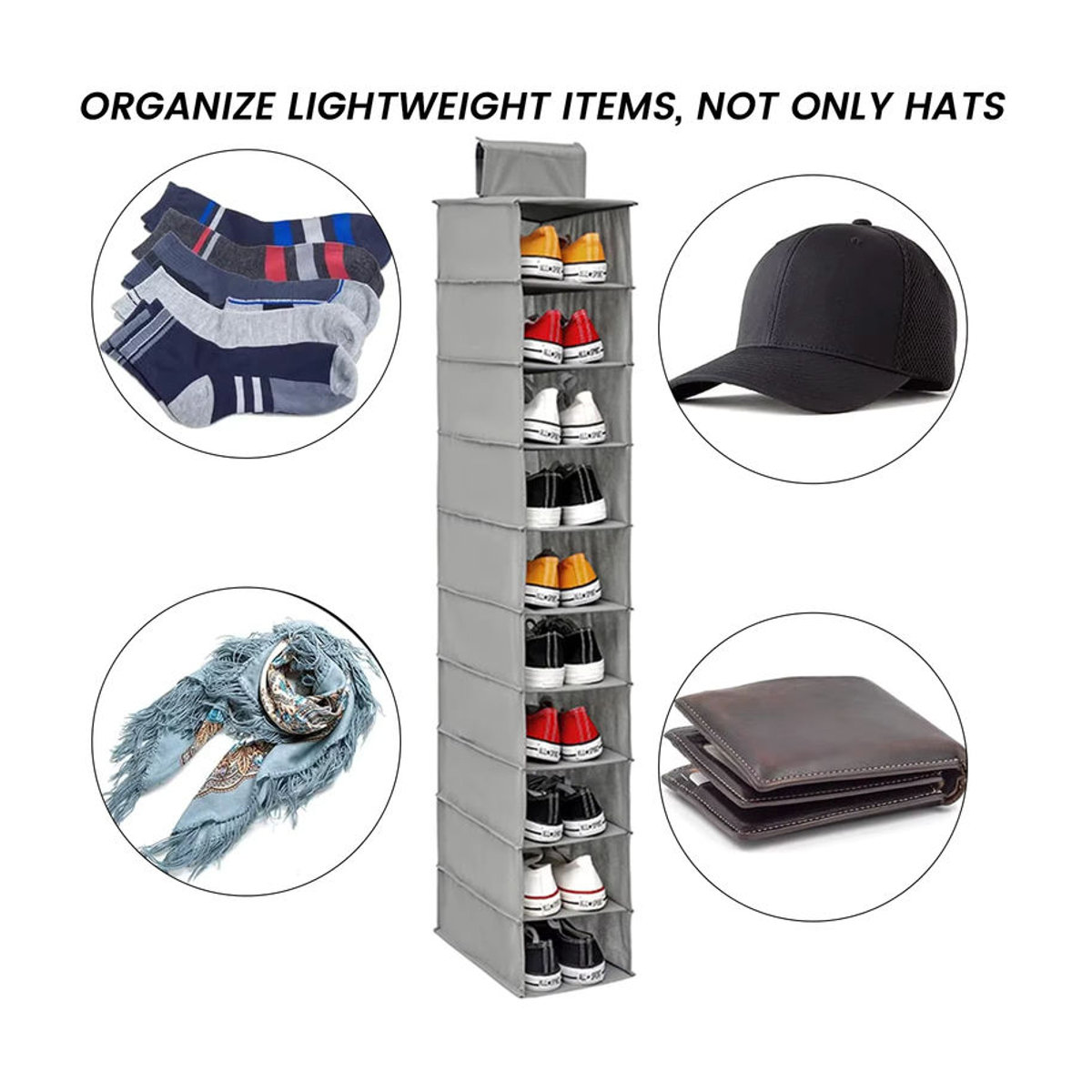 Willstar 10-lagige hängende Aufbewahrungstasche für Kleidung und Schuhe, faltbar und platzsparend, Anthrazit/Grau - Bild 6