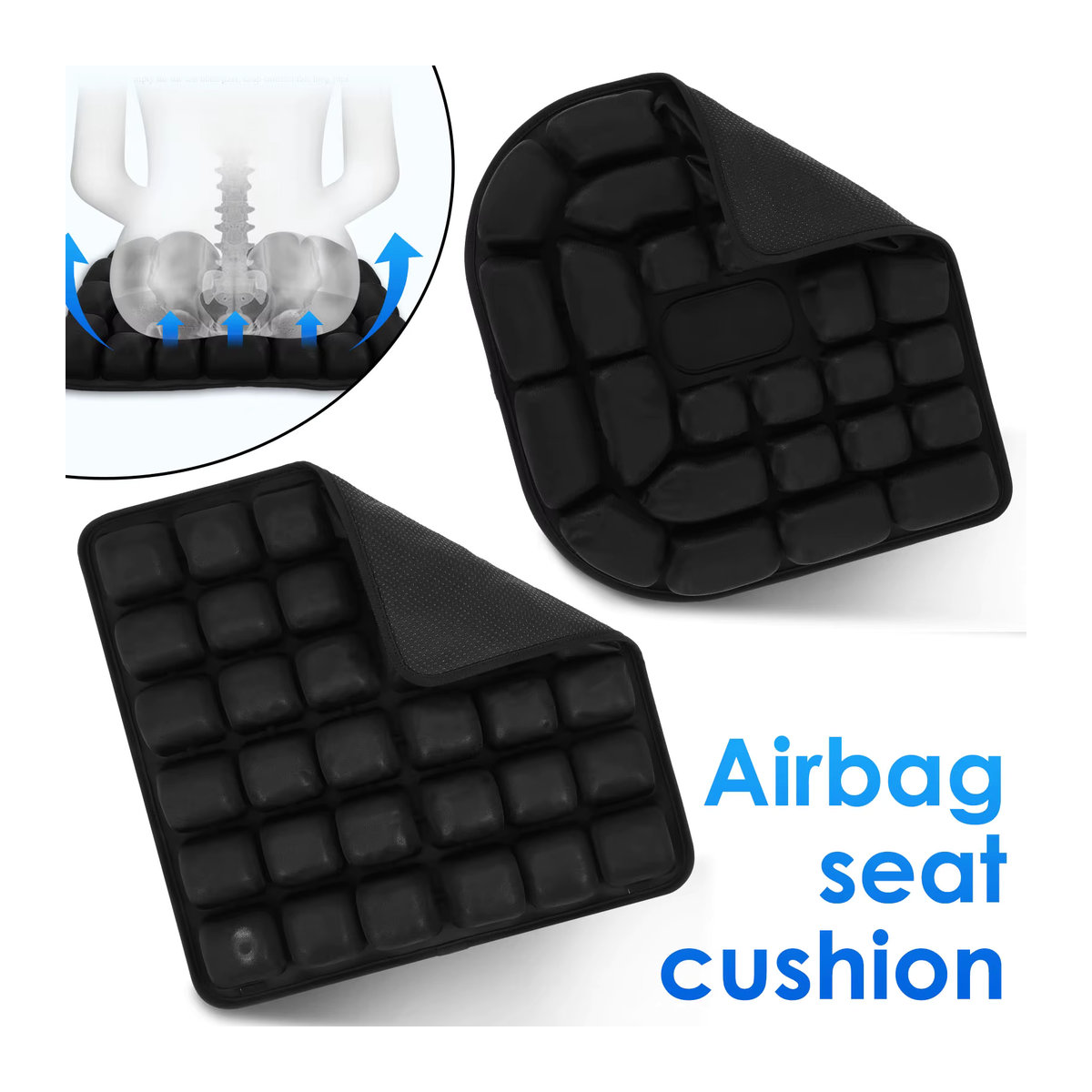 Willstar Airbags Reisekissen High Rebound Pressure 3D Air Cell Sitzkissen in Schwarz, atmungsaktiv und leicht für Auto, Büro oder Zuhause - Bild 2