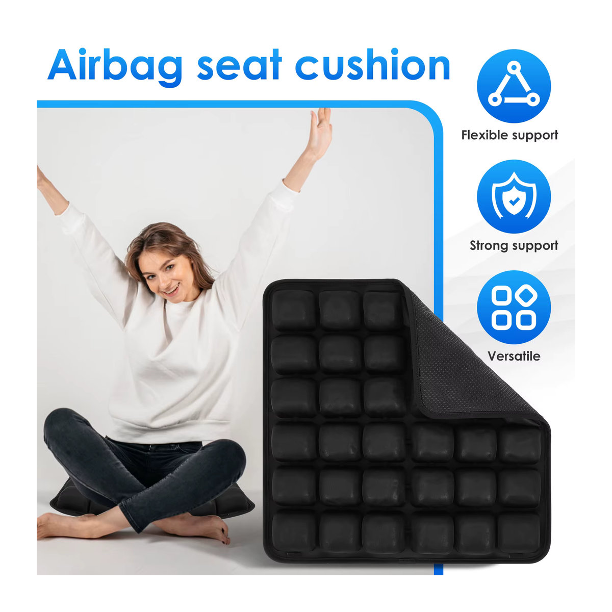 Willstar Airbags Reisekissen High Rebound Pressure 3D Air Cell Sitzkissen in Schwarz, atmungsaktiv und leicht für Auto, Büro oder Zuhause - Bild 3